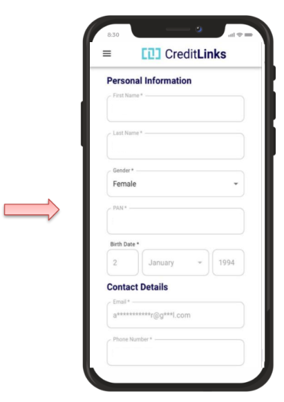 Personal Details Input Screen